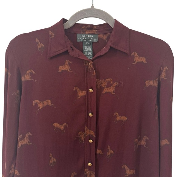 Vintage Lauren Ralph Lauren Horse Print Equestrian Button Down Shirt Size SP - Picture 2 of 9